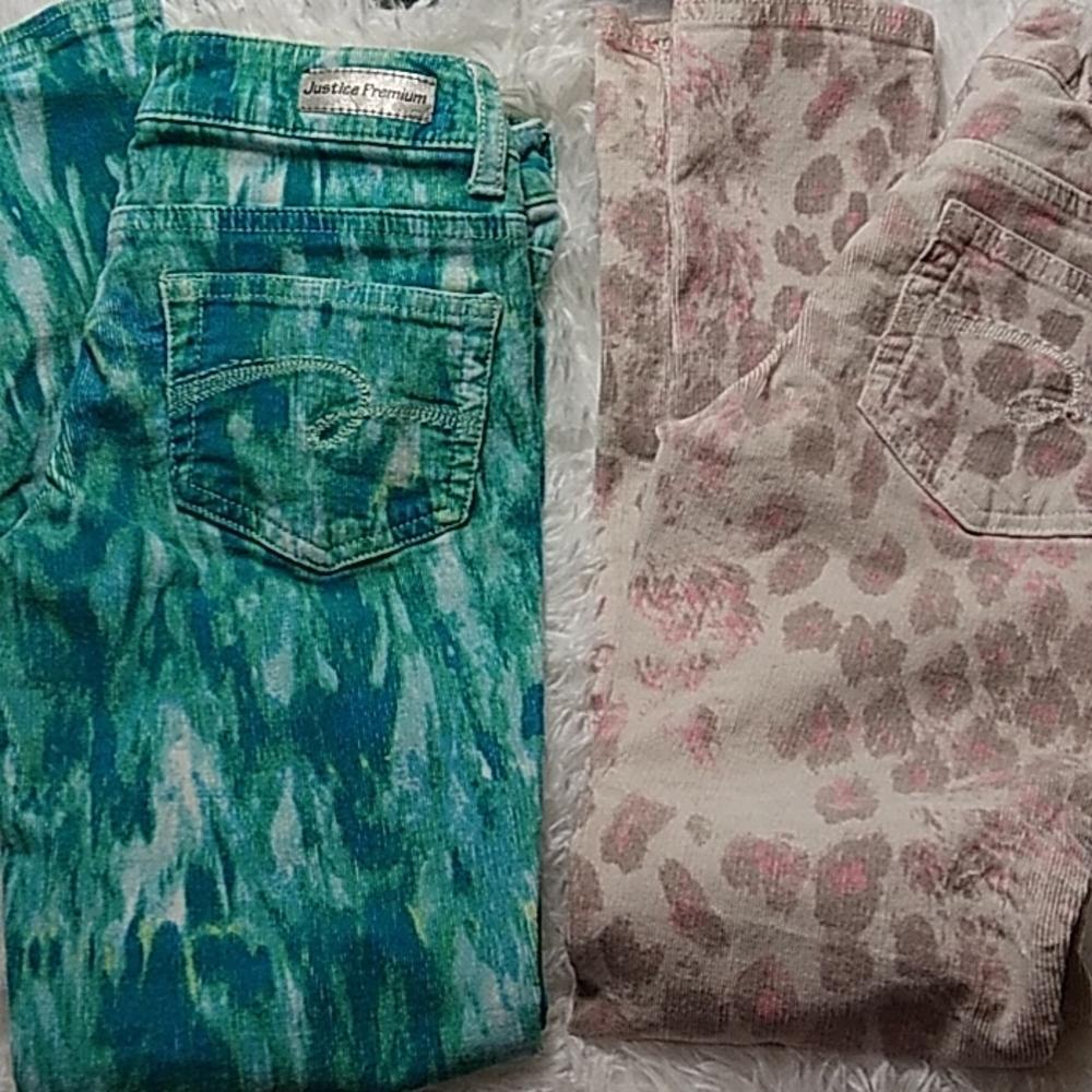 Justice Premium Girls Jeans Soft ribbed corduroy 10S & 10R 2 pair green pink